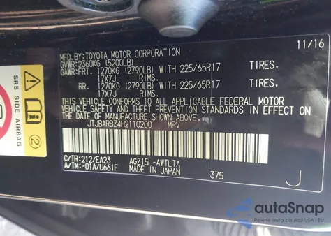 2017 Lexus Nx 200T z USA, uszkodzony, nr VIN JTJBARBZ4H2110200